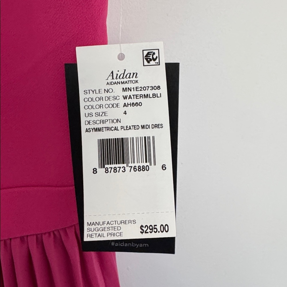Aidan Mattox NWT Watermelon Pink Asymmetrical Pleated Midi Dress - Size 4 - Picture 4 of 9